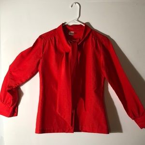 JCPenny Fashions Red Tie Neck Long Sleeve Blouse size 10